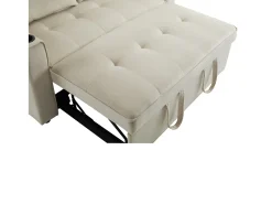 Sofá bege de 2 lugares - Sofá-cama com suporte para copos e bolso para arrumação - almofadas e rodízios