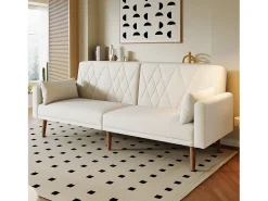 Sofá Bege de 2 Lugares - Sofá com Pernas e Braços em Madeira - Adequado para Sala de Estar e Quarto