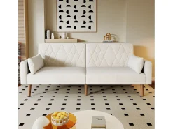 Sofá Bege de 2 Lugares - Sofá com Pernas e Braços em Madeira - Adequado para Sala de Estar e Quarto