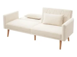 Sofá Bege de 2 Lugares - Sofá com Pernas e Braços em Madeira - Adequado para Sala de Estar e Quarto