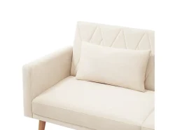 Sofá Bege de 2 Lugares - Sofá com Pernas e Braços em Madeira - Adequado para Sala de Estar e Quarto