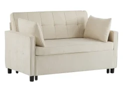 Sofá bege de 2 lugares - Sofá de sala com encosto ajustável e função de cama retrátil - 2 almofadas e apoios de braços - chenille