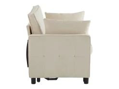 Sofá bege de 2 lugares - Sofá de sala com encosto ajustável e função de cama retrátil - 2 almofadas e apoios de braços - chenille
