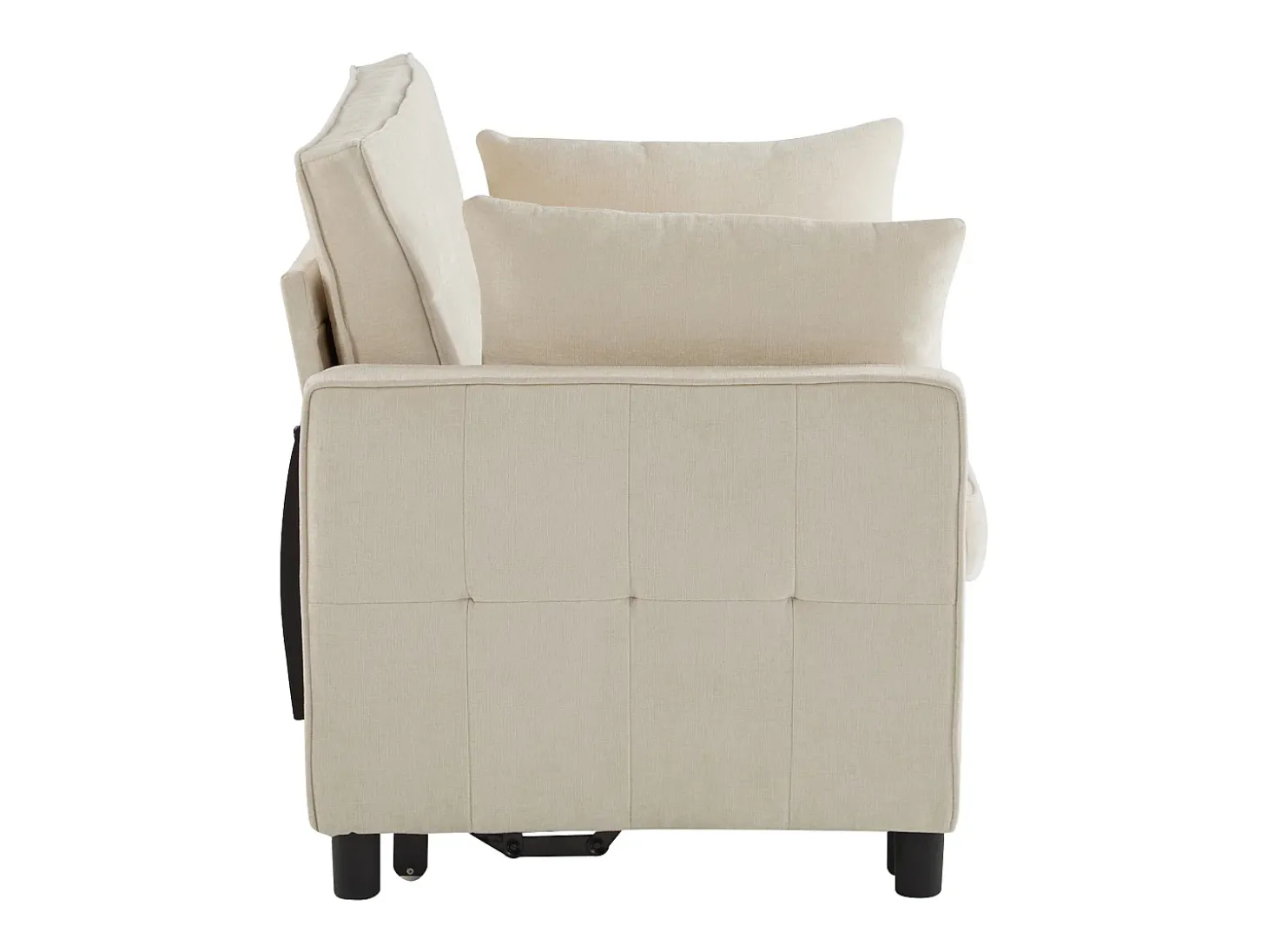 Sofá bege de 2 lugares - Sofá de sala com encosto ajustável e função de cama retrátil - 2 almofadas e apoios de braços - chenille