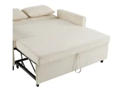 Sofá bege de 2 lugares - Sofá de sala com encosto ajustável e função de cama retrátil - 2 almofadas e apoios de braços - chenille