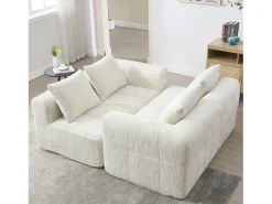 Sofá bege de 2 lugares - Sofá reto com almofadas e compartimentos de arrumação - chenille - padrão neve