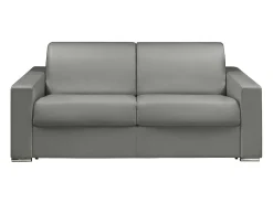 Sofá cama 3 lugares colchão de 14 cm pele sintética cinzenta CALITO
