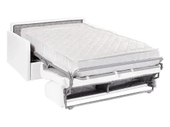 Sofá cama 3 lugares colchão de 22 cm pele sintética branca CALIFE