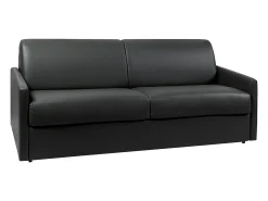 Sofá cama 4 lugares colchão de 14 cm pele sintética preta CALIFE