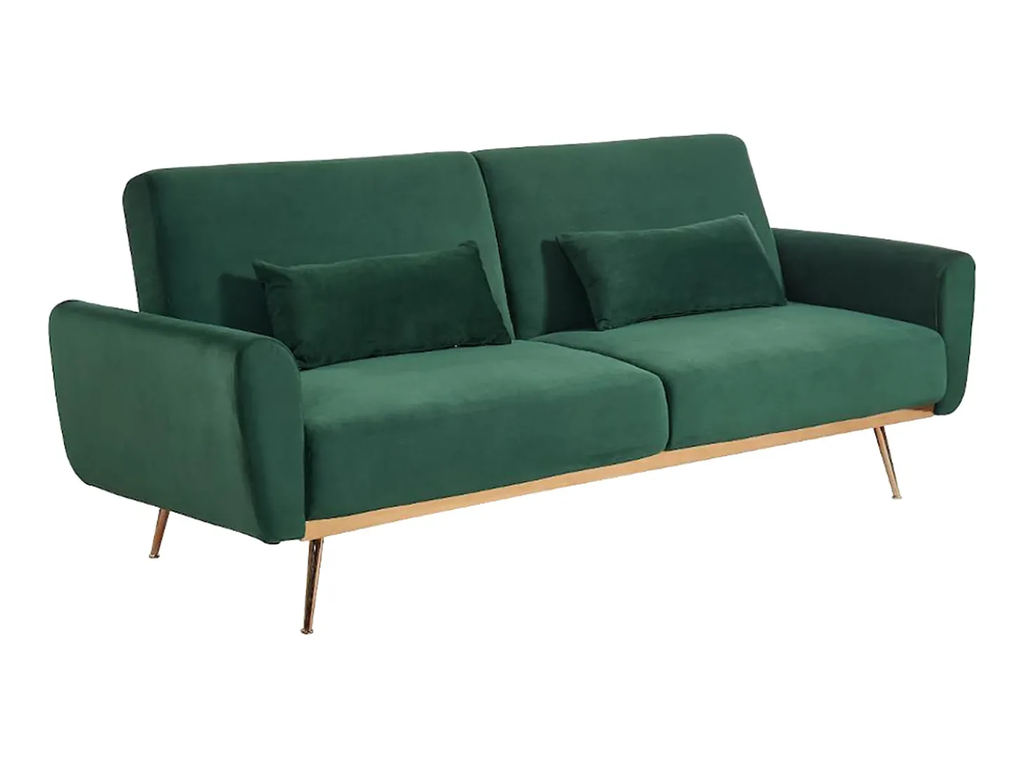 Sofá cama clic clac de 3 lugares em veludo verde - LAUNEI
