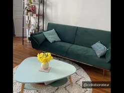 Sofá cama clic clac de 3 lugares em veludo verde - LAUNEI