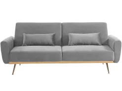 Sofá cama clic clac de 3 lugares em veludo cinzento - LAUNEI