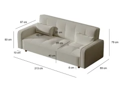 Sofá Cama Conversível 3 Lugares Veludo Cotelê Bege Copenhaga Escandinavo Confortável e Prático