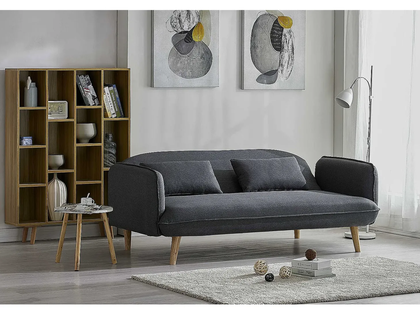 Sofá Cama Conversível Escandinavo 3 Lugares Cinza SOTCHI - Estilo Moderno e Tendência