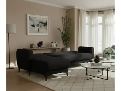 Sofá cama Dabazo, Sofá cama de canto com península reversível, Sofá moderno de arrumação com chaiselongue e 3 almofadas, 230x153h85 cm, Antracite