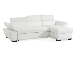 Sofá cama de canto direito em dois materiais branco JONOVA
