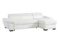 Sofá cama de canto direito em dois materiais branco JONOVA