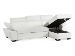 Sofá cama de canto direito em dois materiais branco JONOVA