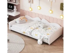 Sofá cama estofado - 90 x 200 cm - 2 gavetas - tecido pelúcia - base de ripas - para crianças ou bebês - branco