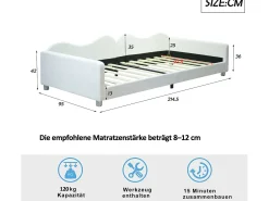 Sofá cama estofado - 90 x 200 cm - 2 gavetas - tecido pelúcia - base de ripas - para crianças ou bebês - branco