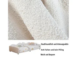 Sofá cama estofado - 90 x 200 cm - 2 gavetas - tecido pelúcia - base de ripas - para crianças ou bebês - branco