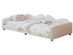 Sofá cama estofado - 90 x 200 cm - 2 gavetas - tecido pelúcia - base de ripas - para crianças ou bebês - branco