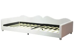 Sofá cama estofado - 90 x 200 cm - 2 gavetas - tecido pelúcia - base de ripas - para crianças ou bebês - branco