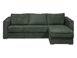 Sofá canto convert. abert. rápida veludo canelado verde cama 140cm esp. 14 cm LORETO