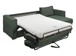 Sofá canto convert. abert. rápida veludo canelado verde cama 140cm esp. 14 cm LORETO