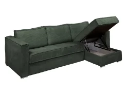 Sofá canto convert. abert. rápida veludo canelado verde cama 140cm esp. 14 cm LORETO