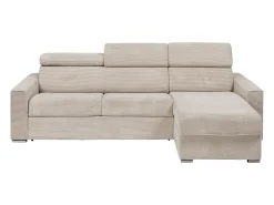 Sofá canto convertível abert. rápida veludo canelado bege, cama ripas largas 160cm VIZIR