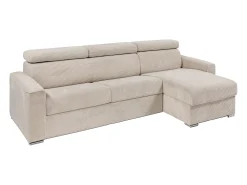 Sofá canto convertível abert. rápida veludo canelado bege, cama ripas largas 160cm VIZIR