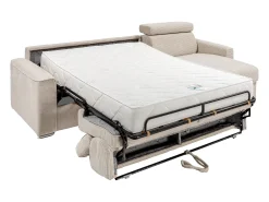 Sofá canto convertível abert. rápida veludo canelado bege, cama ripas largas 160cm VIZIR