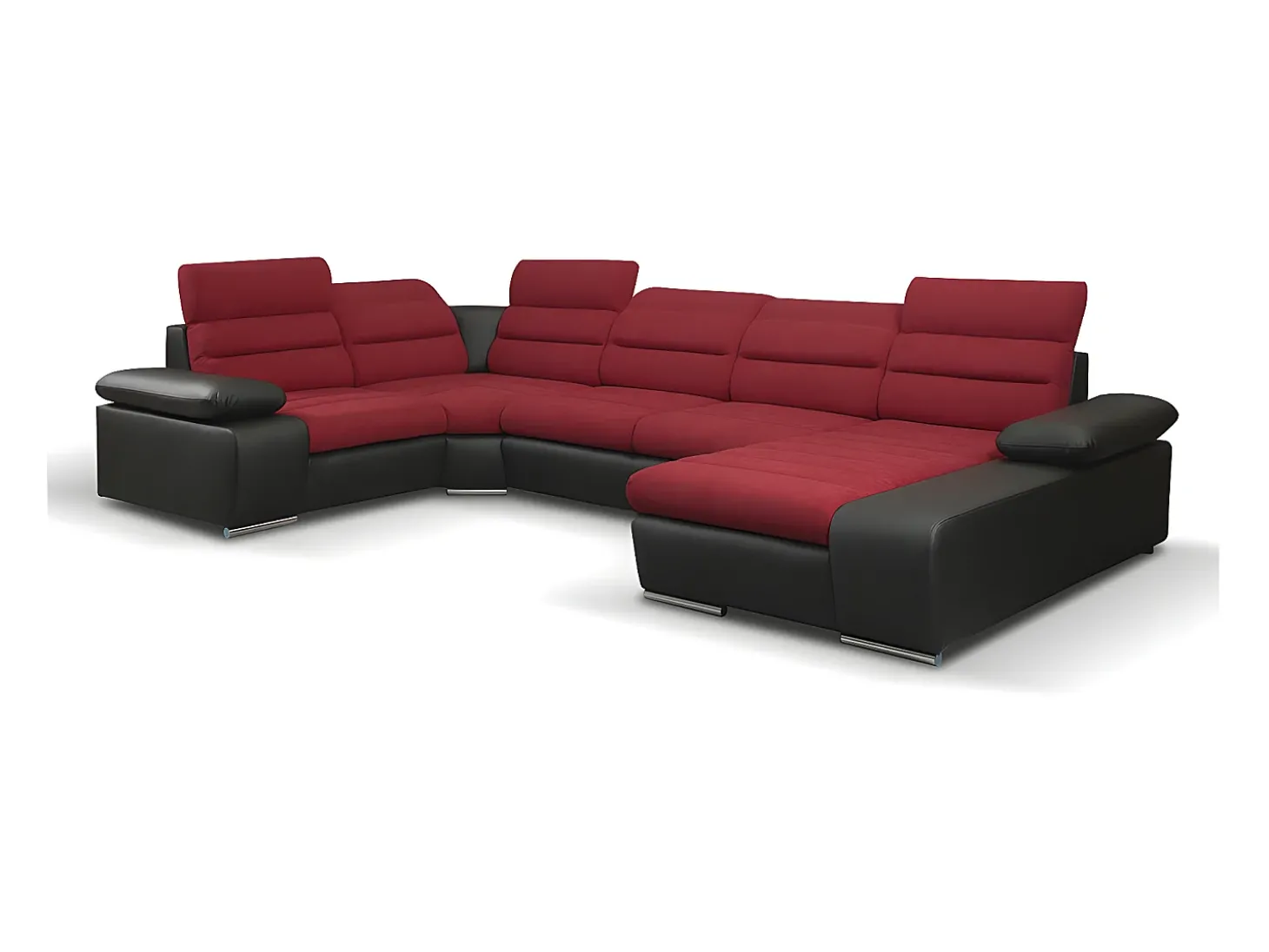 Sofá canto direito modular tecido e pele sintética vermelho e preto BOILEAU