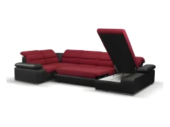 Sofá canto direito modular tecido e pele sintética vermelho e preto BOILEAU