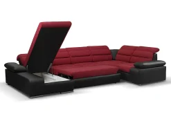 Sofá canto esquerdo modular tecido e pele sintética vermelho e preto BOILEAU
