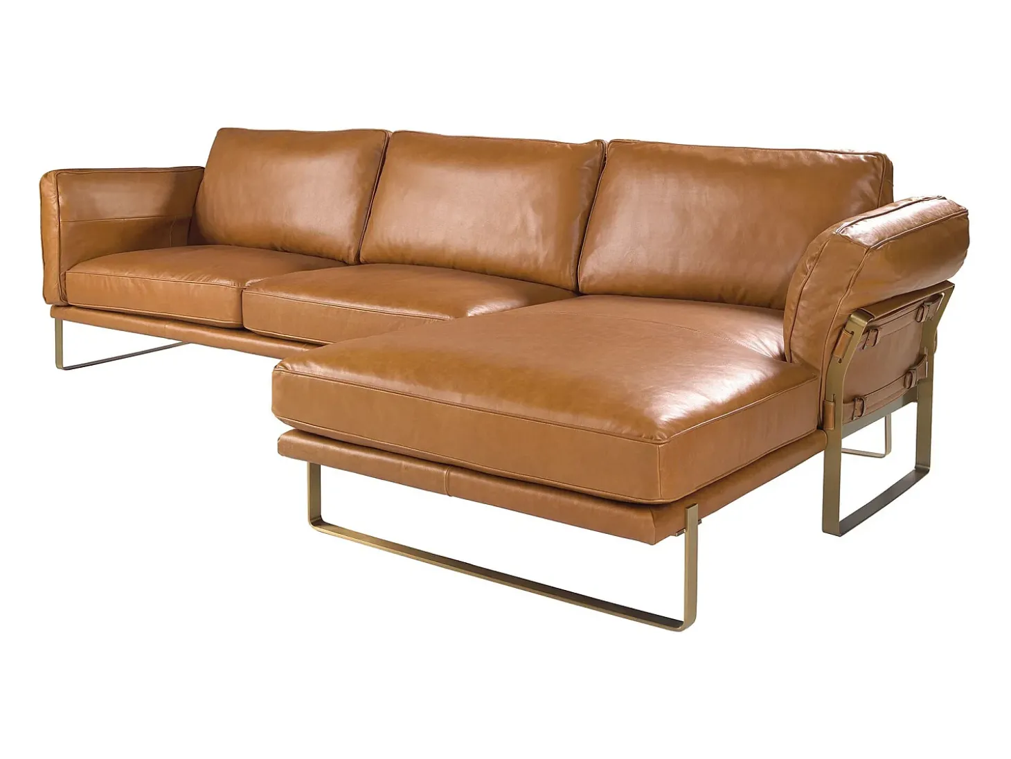 Sofá chaise longue direito em pele camel 6232 ANGEL CERDA