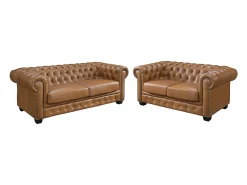 Sofá chesterfield 3+2 lugares 100% pele de búfalo superior caramelo vintage BRENTON