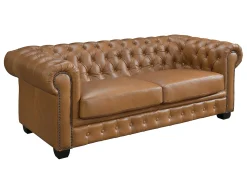 Sofá chesterfield 3+2 lugares 100% pele de búfalo superior caramelo vintage BRENTON