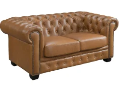 Sofá chesterfield 3+2 lugares 100% pele de búfalo superior caramelo vintage BRENTON
