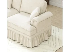 Sofá chesterfield 2 lugares em felpudo bege - com 2 puffs e 2 almofadas - saia removível - 194x140x93cm