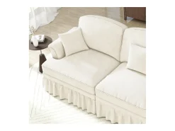 Sofá chesterfield 2 lugares em felpudo bege - com 2 puffs e 2 almofadas - saia removível - 194x140x93cm