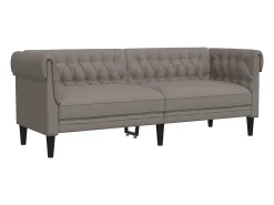 Sofá chesterfield 3 lugares tecido cinzento-acastanhado