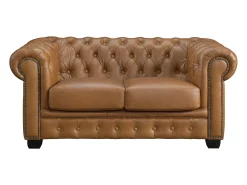 Sofá chesterfield 2 lugares 100% pele de búfalo superior caramelo vintage BRENTON