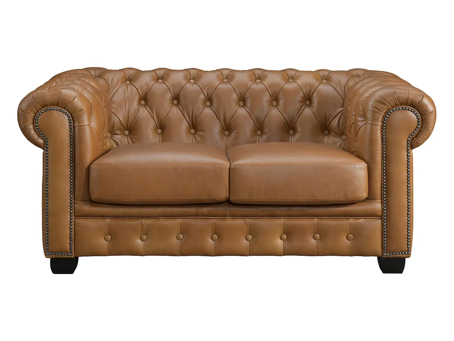 Sofá chesterfield 2 lugares 100% pele de búfalo superior caramelo vintage BRENTON