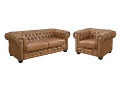 Sofá chesterfield 3+1 lugares 100% pele de búfalo superior caramelho vintage BRENTON