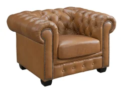 Sofá chesterfield 3+1 lugares 100% pele de búfalo superior caramelho vintage BRENTON