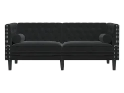 Sofá chesterfield com rolos 2 lugares veludo preto