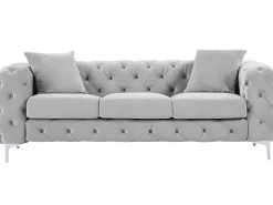 Sofá Chesterfield de 3 lugares em veludo antracite e pés em metal EDWINA