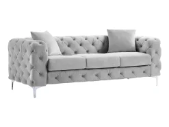 Sofá Chesterfield de 3 lugares em veludo antracite e pés em metal EDWINA